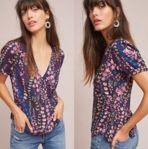 Meadow Rue by Anthropologie Eldoret Floral Wrap Top in Purple Multicolor size 2
